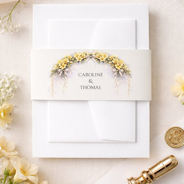 Canary Yellow Romantic Freesia  Floral Wedding Invitation Belly Band (Creator Uploaded)