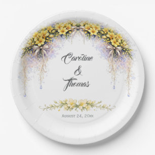 Canary Yellow Romantic Freesia Floral Wedding Paper Plate