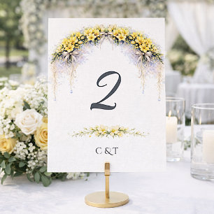 Canary Yellow Romantic Freesia Floral Wedding Table Number