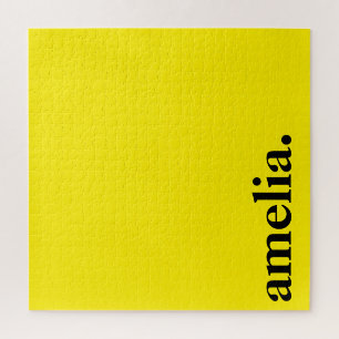 Canary Yellow Solid Colour Elegant Name  Jigsaw Puzzle
