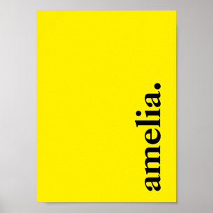 Canary Yellow Solid Colour Elegant Name  Poster