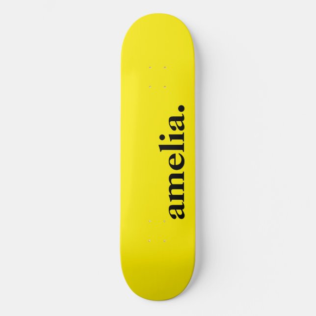 Canary Yellow Solid Colour Elegant Name  Skateboard (Front)