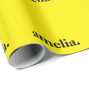 Canary Yellow Solid Colour Elegant Name Wrapping Paper