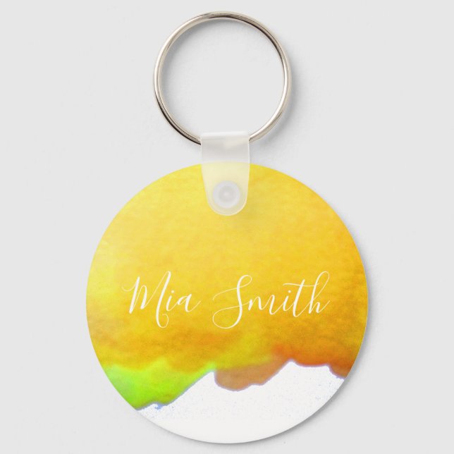 Canary yellow watercolor cute girl gift name key ring (Front)