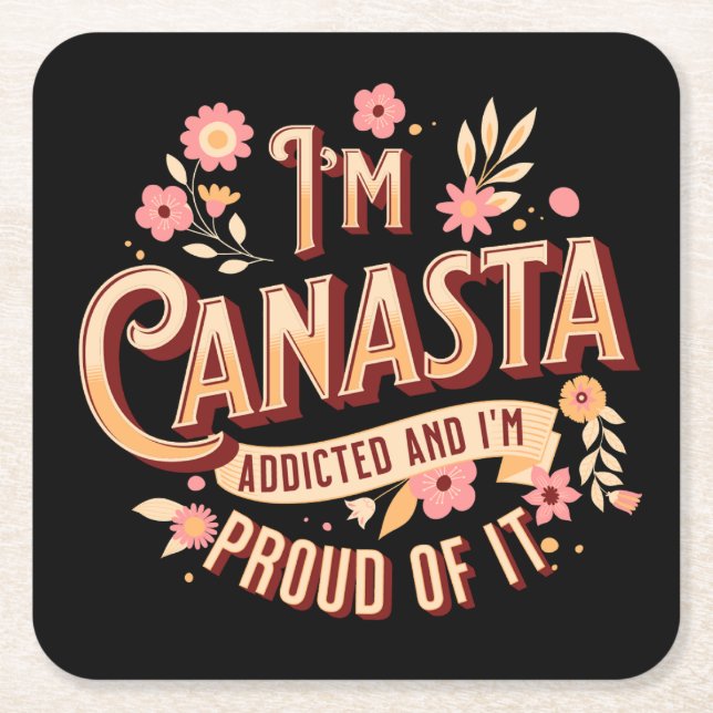 Canasta addicted | Funny canasta Square Paper Coaster (Front)