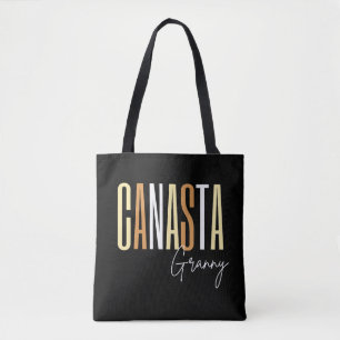 Canasta granny in brown letters tote bag