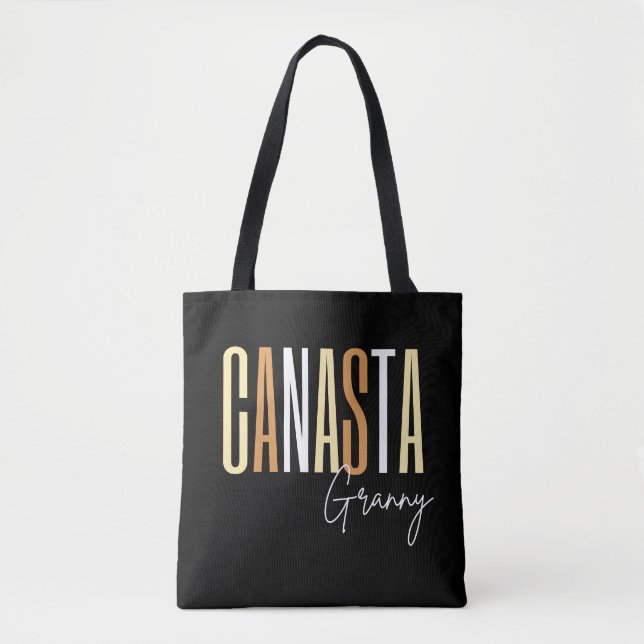 Canasta granny in brown letters tote bag (Front)