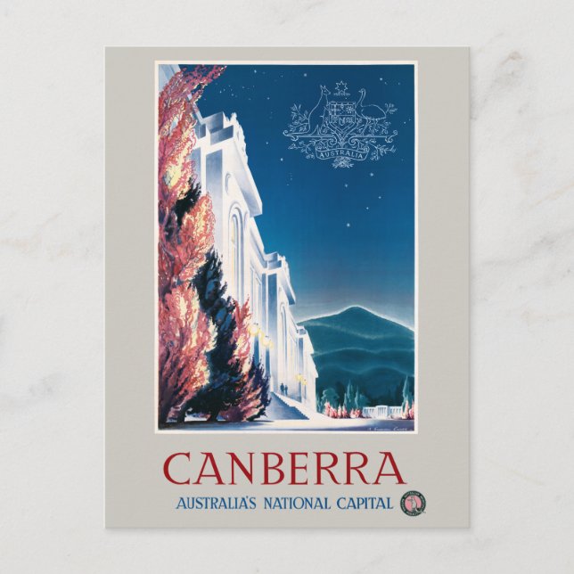 Canberra Australia Vintage 1940 Travel Poster Postcard (Front)