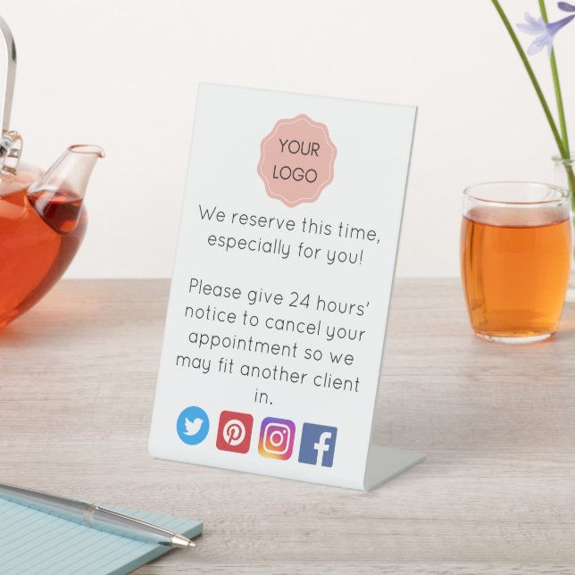 Cancelation notice for salon or spa pedestal sign (In SItu)