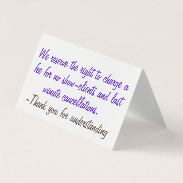 Cancellation policy business card (Front)