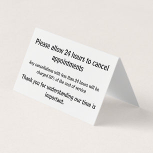 Cancellation policy business card