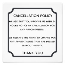 Cancellation policy poster for salon or spa