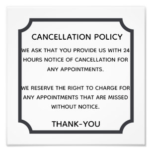 Cancellation policy poster for salon or spa