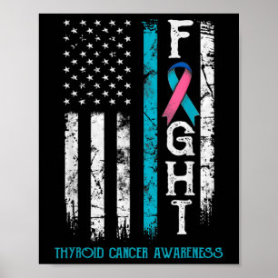 Cancer Awareness Blue Pink Teal Ribbon Fight Flag  Poster