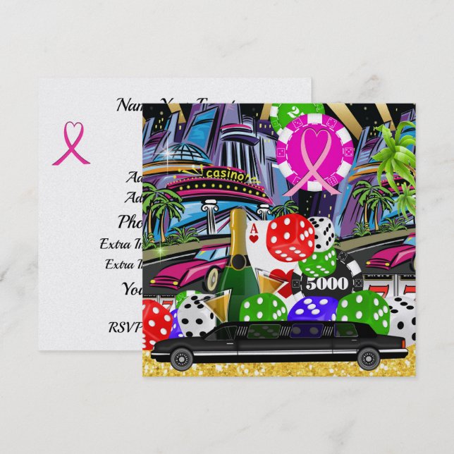Cancer Awareness Casino Invitation (Front/Back)