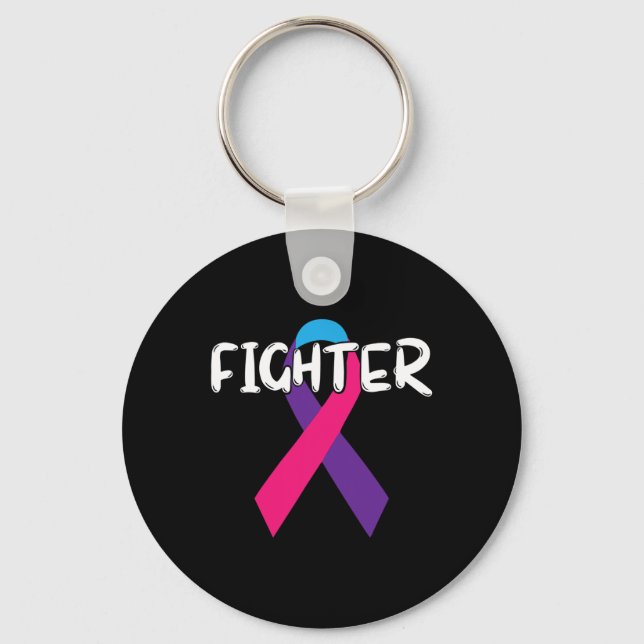 Cancer Awareness Fighter Support Ribbon Gift  Key Ring (Front)