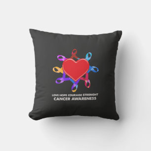 Cancer Awareness Heart Ribbon Love Hope Courage Cushion