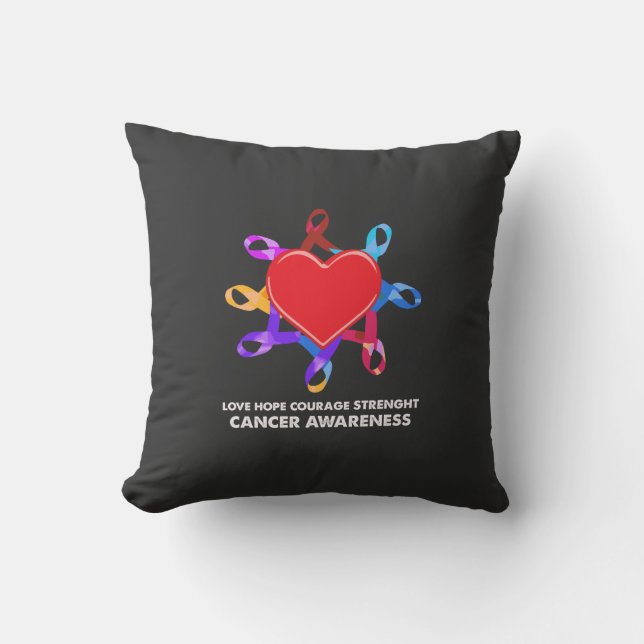 Cancer Awareness Heart Ribbon | Love Hope Courage  Cushion (Front)