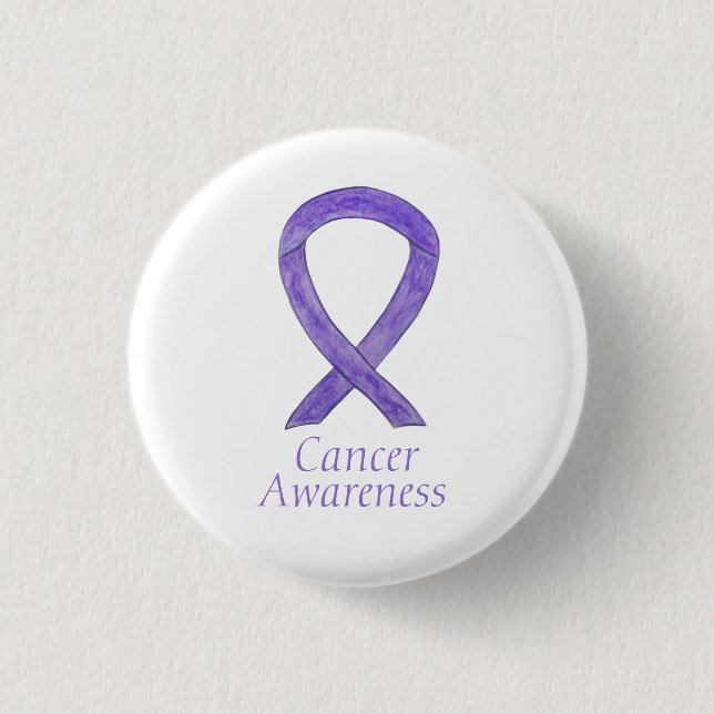Cancer Awareness Lavender Ribbon Custom Pin Button (Front)