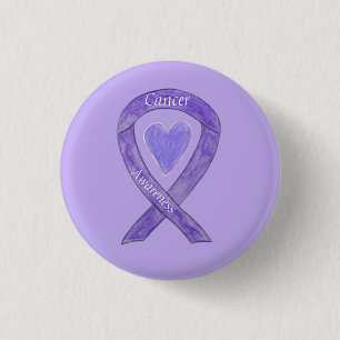 Cancer Awareness Lavender Ribbon Heart Button Pins