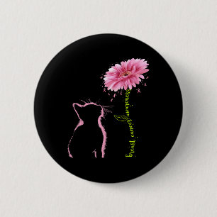 Cancer Awareness Pink Ribbon Daisy Flower Cat Love 6 Cm Round Badge