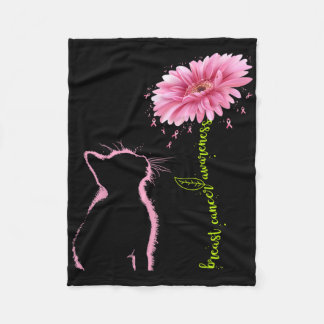 Cancer Awareness Pink Ribbon Daisy Flower Cat Love Fleece Blanket