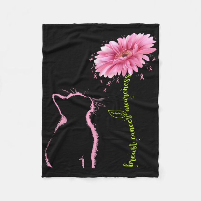 Cancer Awareness Pink Ribbon Daisy Flower Cat Love Fleece Blanket (Front)