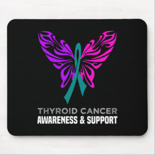 Cancer Awareness Pink Teal Blue Ribbon Butterfly Mouse Mat