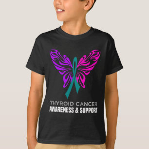 Cancer Awareness Pink Teal Blue Ribbon Butterfly T-Shirt