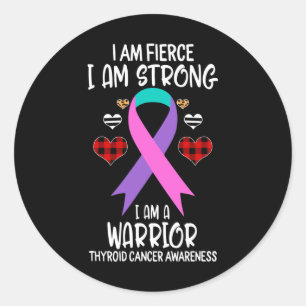 Cancer Awareness Ribbon I Am Fierce Strong Warrior Classic Round Sticker