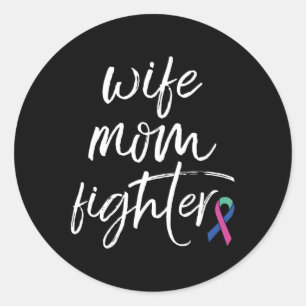 Cancer Awareness Ribbon Wife Mum Fighter  Classic Round Sticker