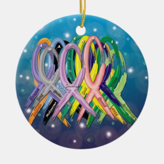 Cancer Awareness Ribbons Ceramic Tree Decoration (Front)
