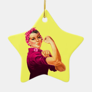 Cancer Awareness Rosie The Riveter Ceramic Tree Decoration