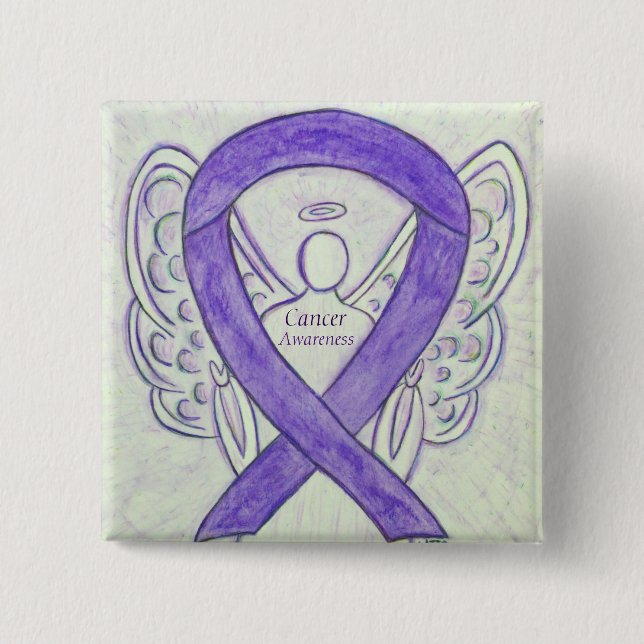 Cancer Awareness Violet Ribbon Angel Custom Pins (Front)
