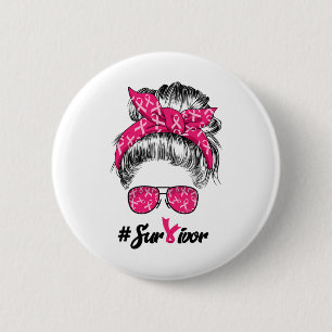 Cancer Awareness Warrior Believe Messy Bun Womens 6 Cm Round Badge
