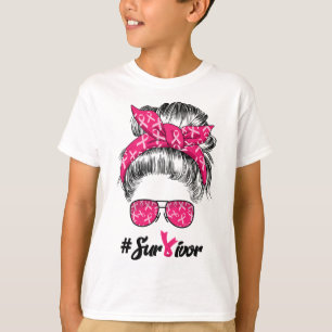 Cancer Awareness Warrior Believe Messy Bun Womens T-Shirt