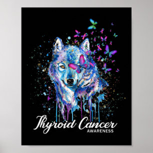 Cancer Awareness Wolf Teal Pink Blue Ribbon  Poster