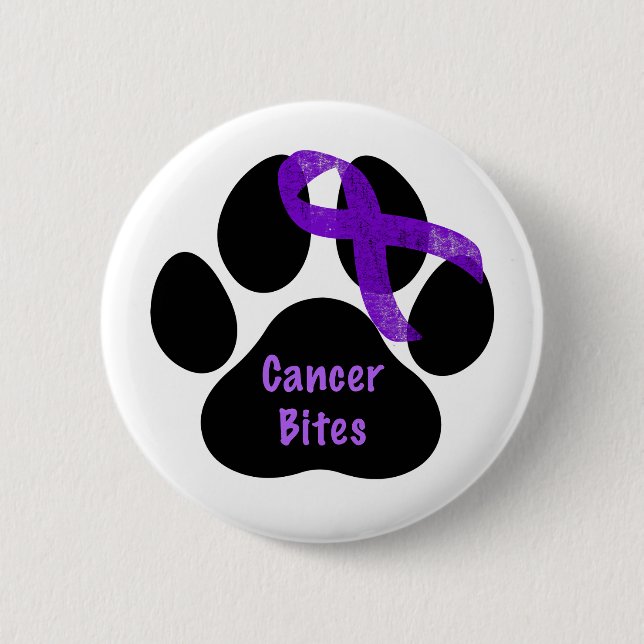 Cancer Bites Dog Paw Purple Ribbon Lymphoma Cancer 6 Cm Round Badge (Front)