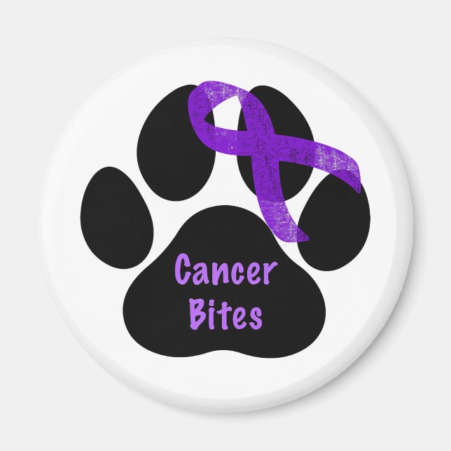 Cancer Bites Dog Paw Purple Ribbon Lymphoma Cancer Magnet (Front)