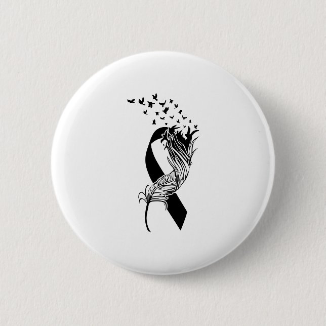Cancer Black Ribbon Feather Birds 6 Cm Round Badge (Front)