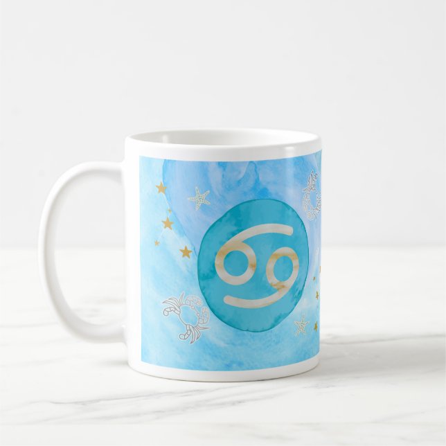 Cancer Blue Watercolour Astrology Zodiac Sign Mug (Left)