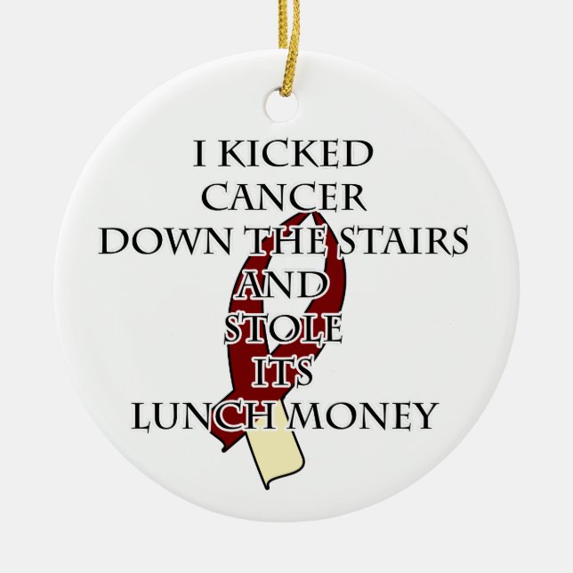 Cancer Bully (Burgandy & Cream) Ceramic Tree Decoration (Front)