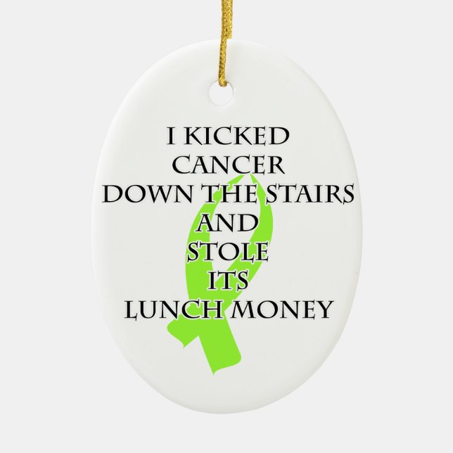 Cancer Bully (Lime Green Ribbon) Ceramic Tree Decoration (Front)