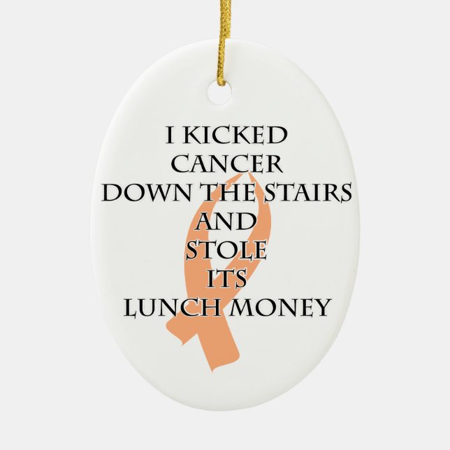 Cancer Bully (Peach Ribbon) Ceramic Tree Decoration (Front)