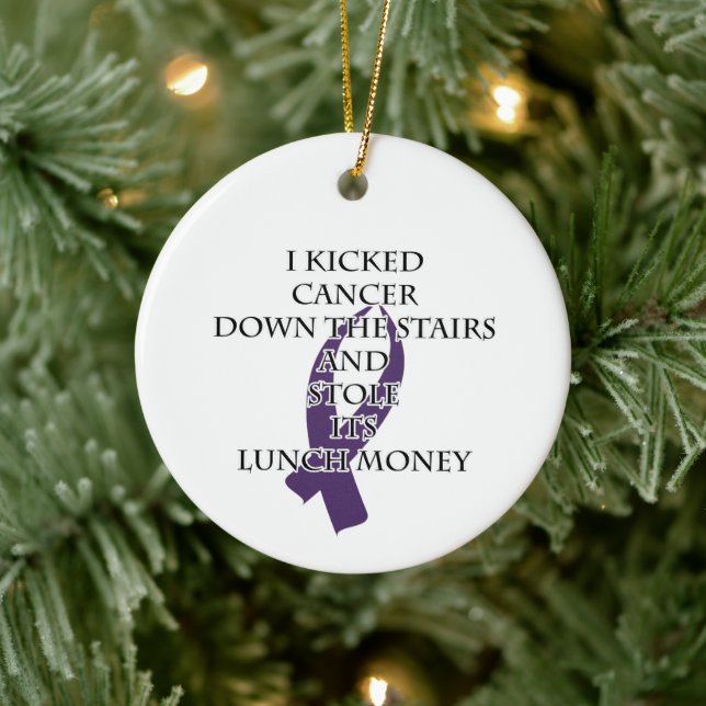 Cancer Bully (Purple Ribbon)  Ceramic Tree Decoration (Tree)