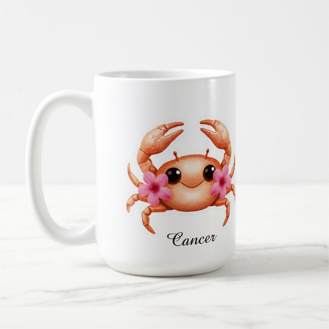 Cancer Celestial Zodiac Mug - Pink Crab Art (Left)