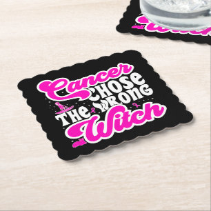Cancer Chose The Wrong Witch Breast Cancer Funny Paper Coaster