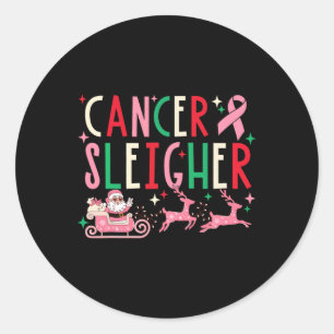 Cancer Christmas Pink Ribbon Santa Sleigh Reindeer Classic Round Sticker