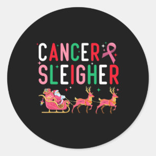 Cancer Christmas Pink Ribbon Santa Sleigh Reindeer Classic Round Sticker