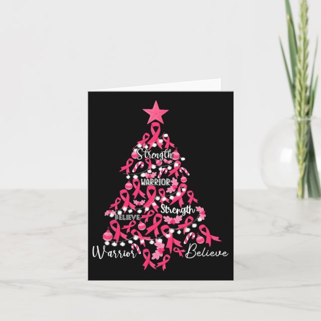 Cancer Christmas Tree Pink Ribbon Fight Awareness  Card (Front)